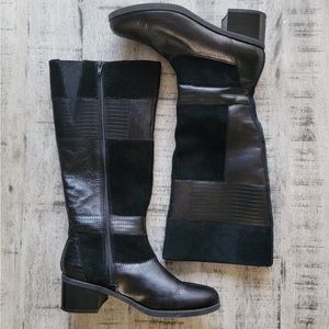 Clarks Novella Nova Black Suede Leather Patchwork Tall Boots 9